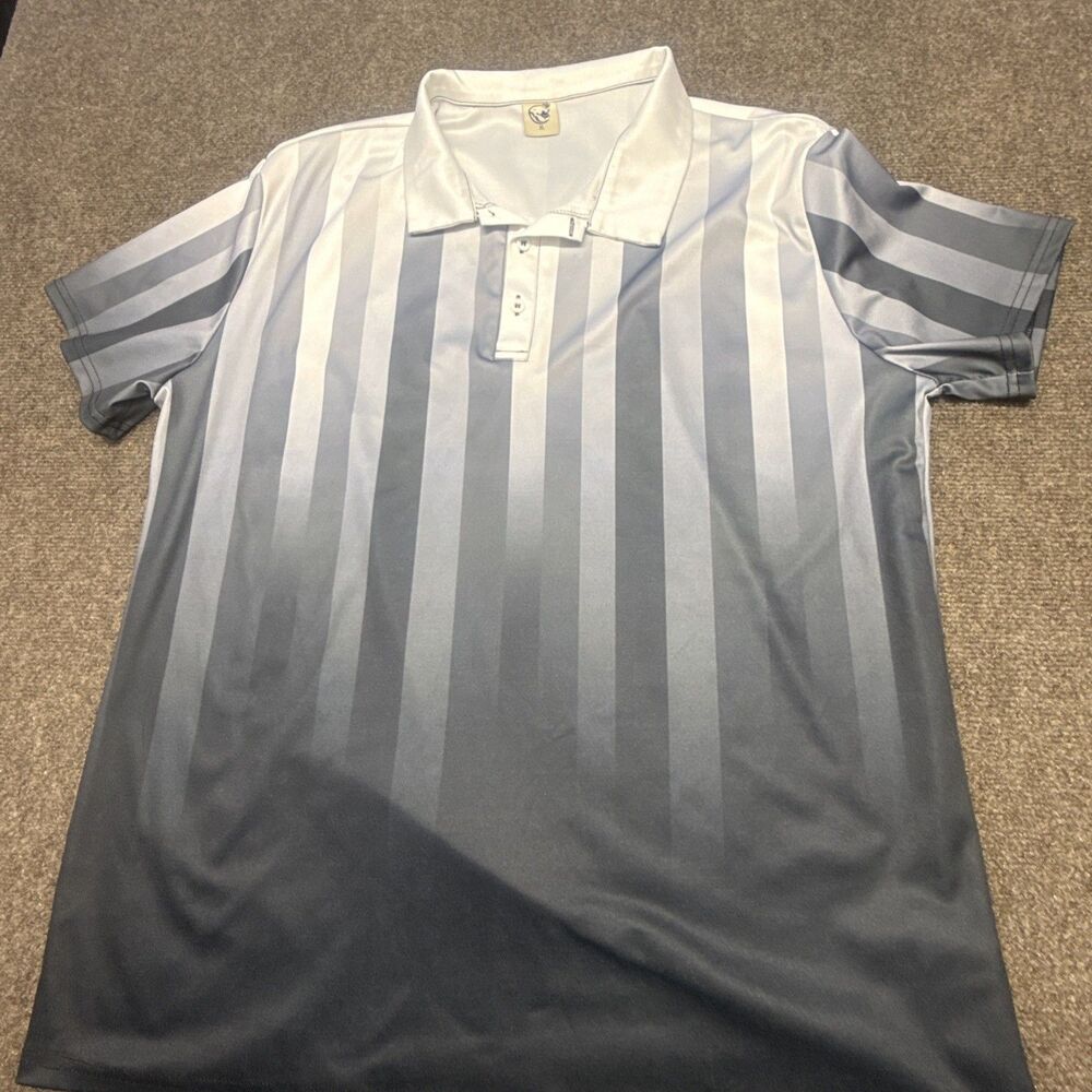 Hardaddy Men's Gray Gradient Striped Polo Shirt Short Sleeve Casual Golf Sz XL